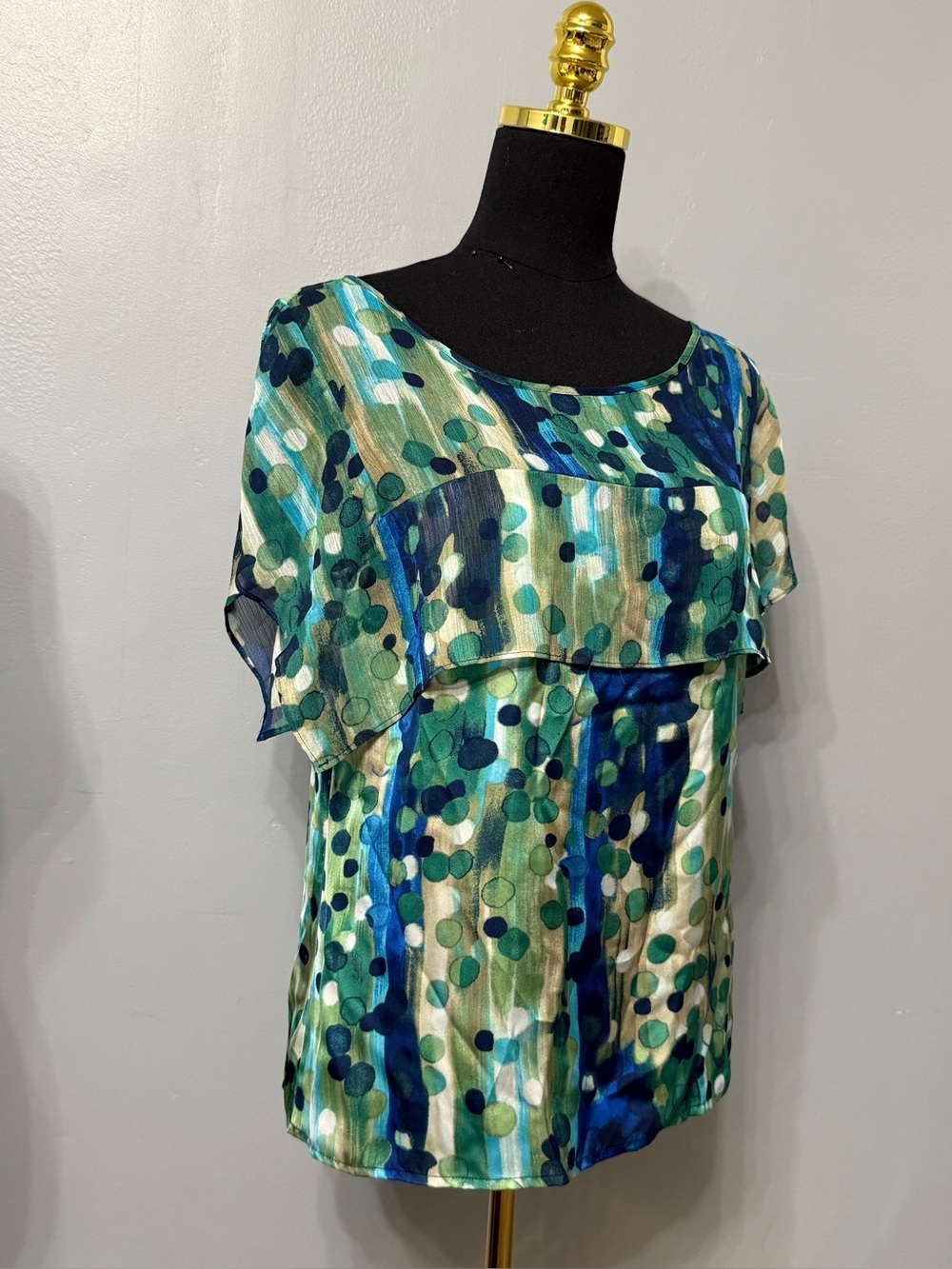 #5) new directions Teal and Navy Abstract Dot Blouse
